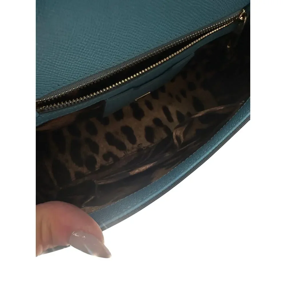 Dolce & Gabbana Miss Sicily Light Blue Leather Top Handle Satchel Bag Women's